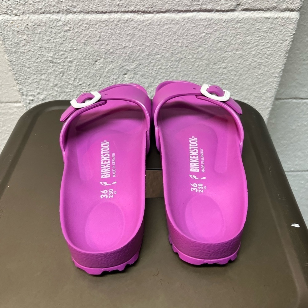 Birkenstock Pink/Purple Slide Sandals with White Buckle - Picture 3 of 5